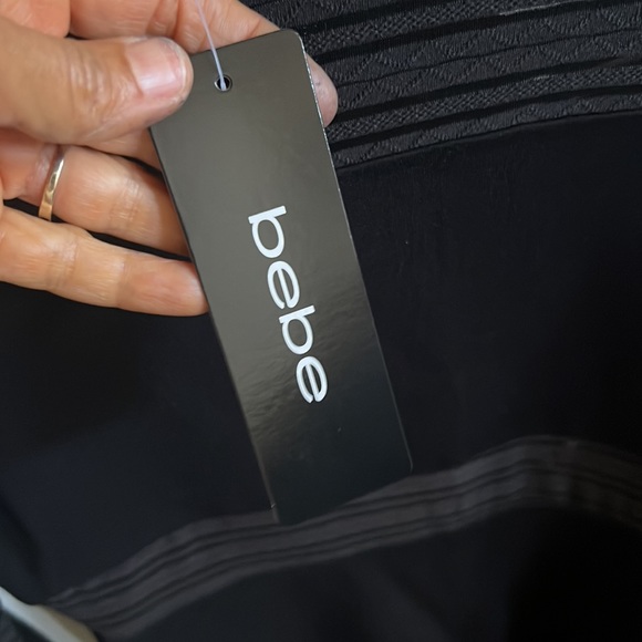 LONG SLEEVE STRIPED MESH MINI DRESS BLACK M New - Picture 11 of 15